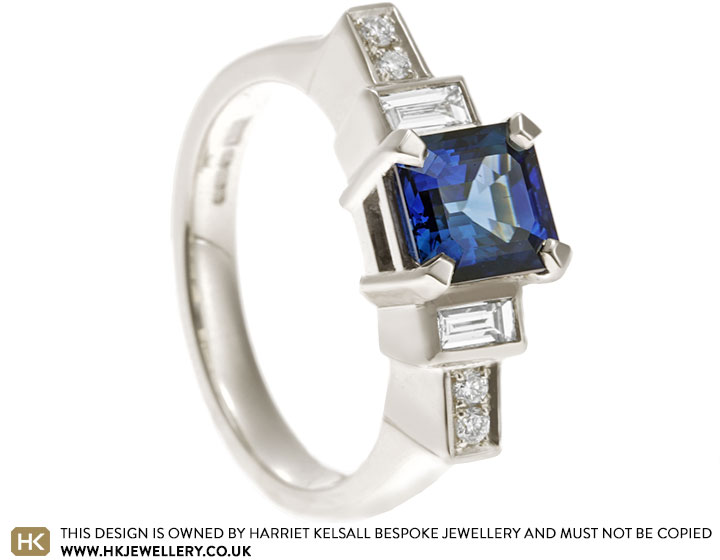 Fiona's 9ct White Gold Octagon Cut 2.02ct Sapphire and Diamond Engagement Ring