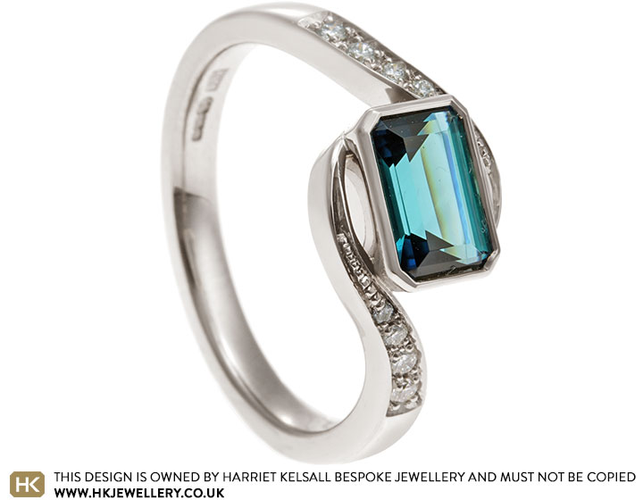 Caroline's White Gold Teal Blue Tourmaline and Diamond Twist Eternity Ring