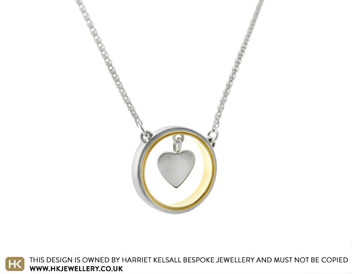 Sterling Silver and 18ct Yellow Gold Necklace with Central Silver Heart