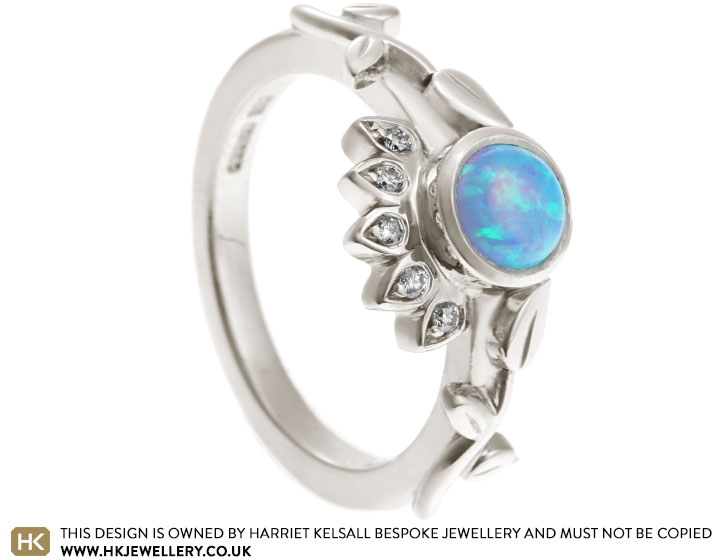 Georgia's 9ct White Gold Opal and Diamond Vine Inspired Ring