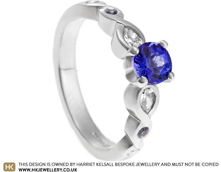 Ann's Platinum Tanzanite and Diamond Engagement Ring