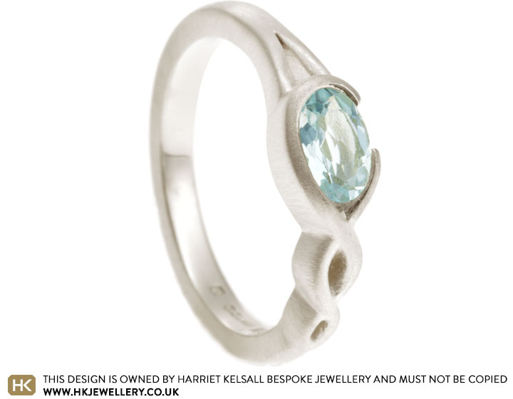 Katy's Fairtrade 9ct White Gold and Aquamarine Asymmetric Engagement Ring