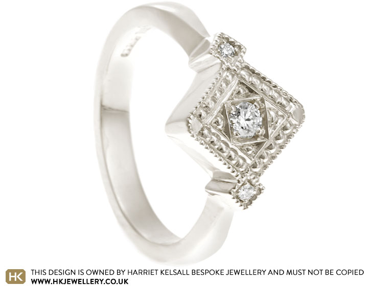 Yazmin's 9ct White Gold, Diamond and Grain Detail Engagement Ring