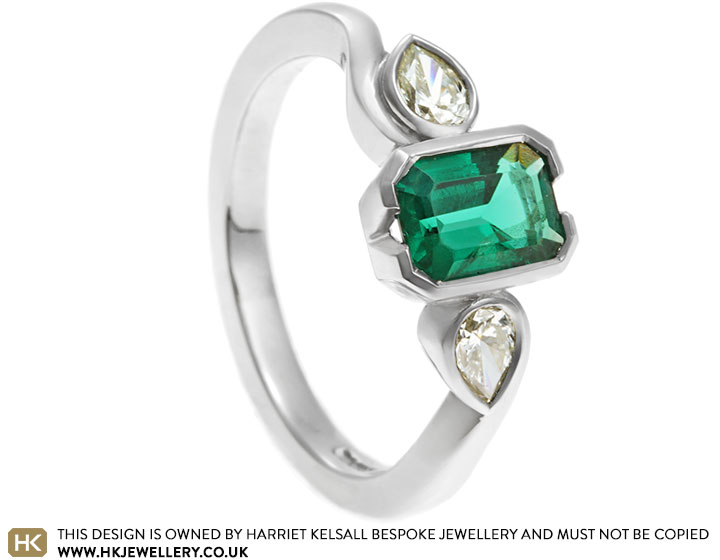 Jessica's Palladium and Emerald Engagement Ring with Pear Cut Diamonds