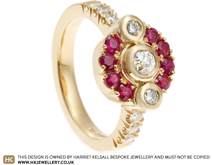 Sarah's 14ct Yellow Gold Diamond and Ruby Halo Dress Ring