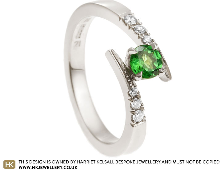 Irene's Fairtrade 18ct White Gold Tsavorite and Diamond Engagement Ring