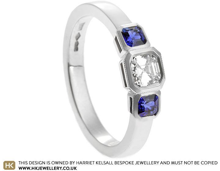 Art Deco Inspired Diamond and Blue Sapphire Engagement Ring