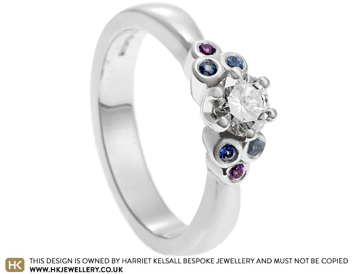 Rosie's Platinum Sapphire Amethyst and Diamond Engagement Ring