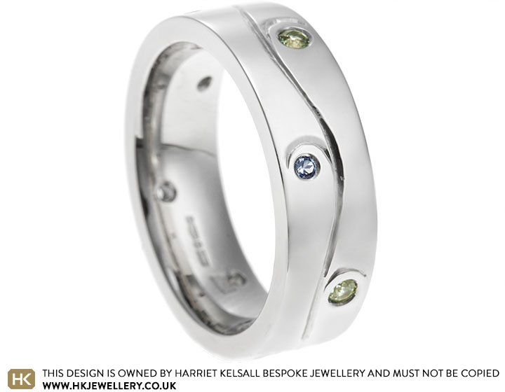 Christina's Engraved Platinum and Sapphire Wide Ring