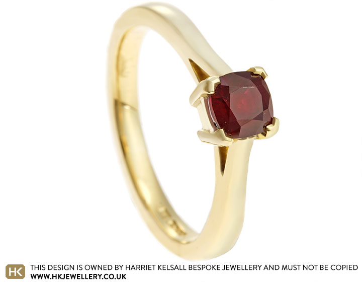 Erin's 18ct Yellow Gold Cushion Cut Ruby Engagement Ring