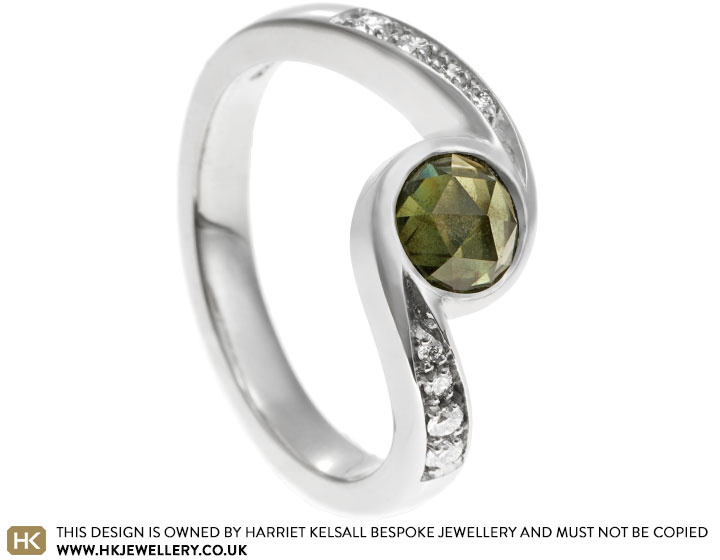 Louise's Platinum and Sentimental Rose Cut Green Sapphire Engagement Ring