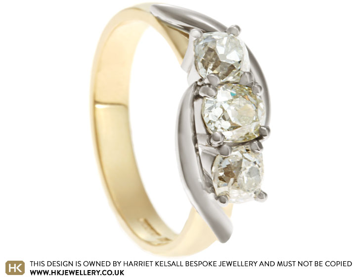 Maureen's White and Yellow Gold Diamond Trilogy Engagement Ring