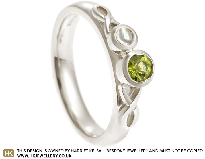 Jenny's Recycled 9ct White Gold, 0.22ct Peridot and Moonstone Engagement Ring