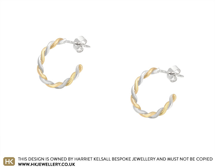 9ct Yellow Gold and Sterling Silver Three Quarter Hoop Earrings