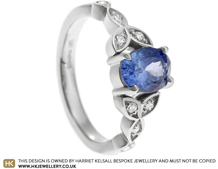 Ellie's Bespoke Fully Handmade Platinum Engagement Ring with Sapphire and Diamonds