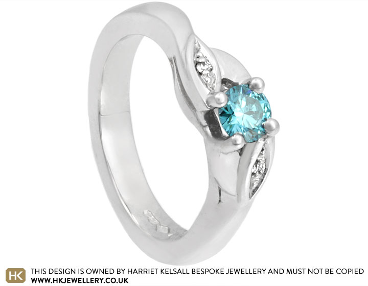 Katie's nature inspired blue HPHT treated diamond engagement ring