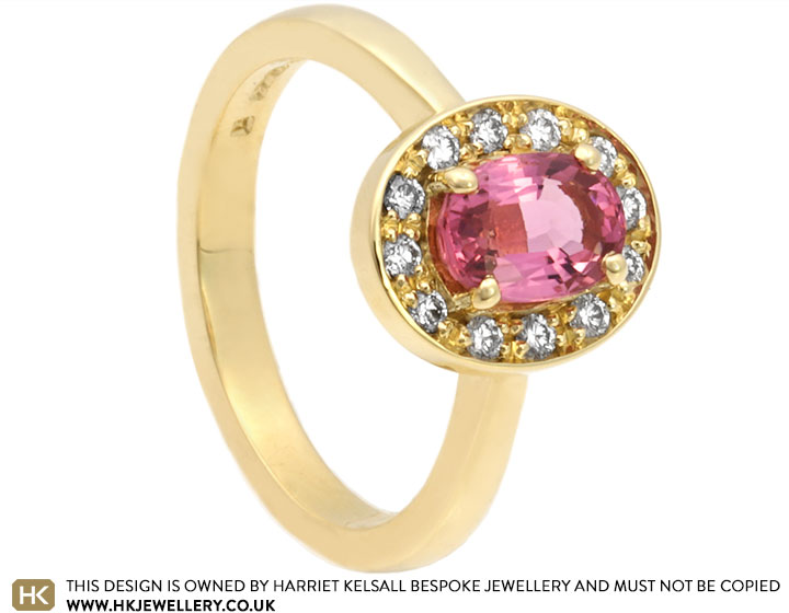 Charlotte's Fairtrade 18ct Yellow Gold Pink Tourmaline and Diamond Engagement Ring