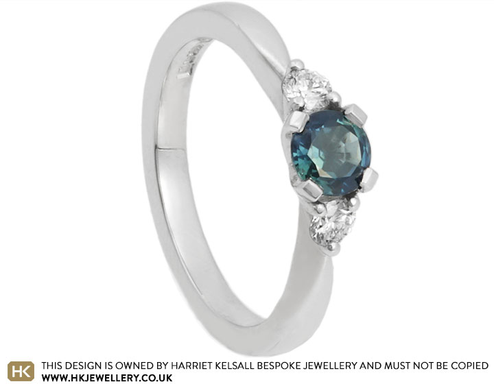 Susannah's Palladium Teal Sapphire and Diamond Engagement Ring