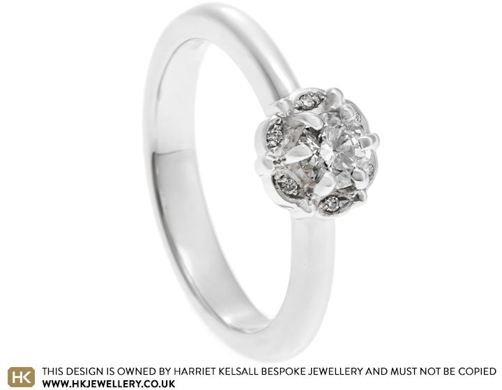 Palladium and Diamond Floral Halo Engagement Ring