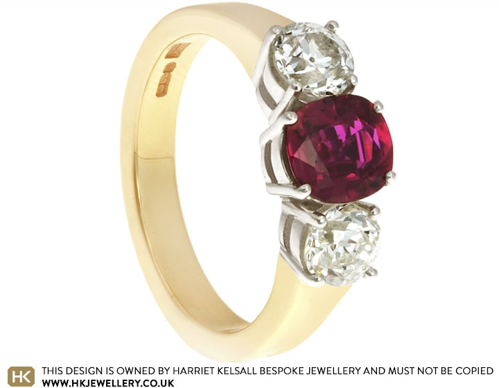 Virginia's Mixed Metal Trilogy Style Diamond and Ruby Dress Ring