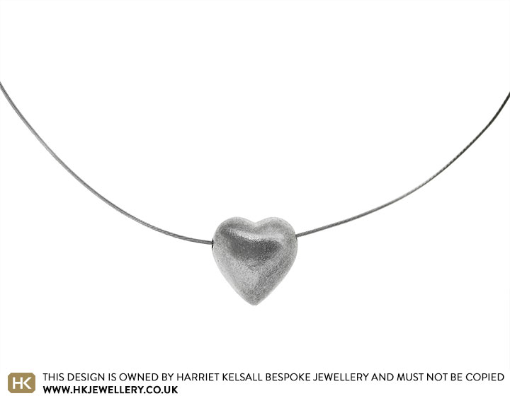 Large Sterling Silver Pin Brushed Heart Pendant on a Silver Cable