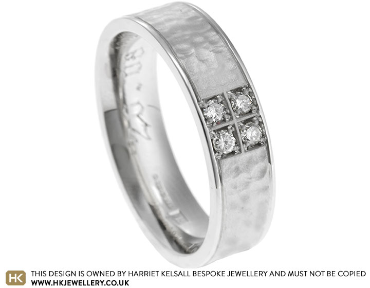 James's Wide Textured Man's Wedding Ring with Diamonds