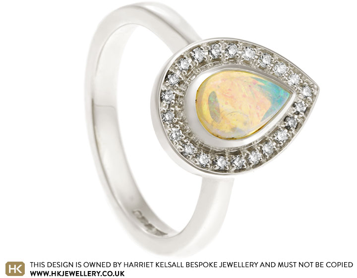 Lindsey's 9ct White Gold Pear Cut Opal and Diamond Engagement Ring