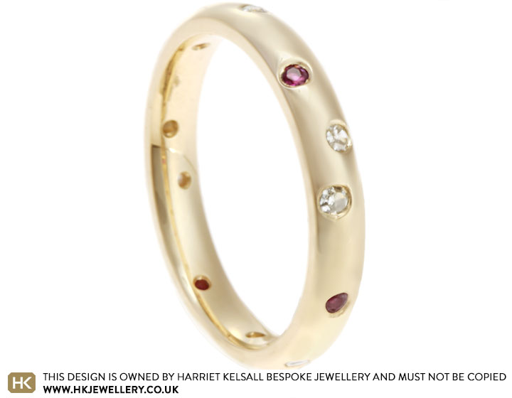 Sarah's 9ct Yellow Gold Scatter Set Diamond and Ruby Eternity Ring