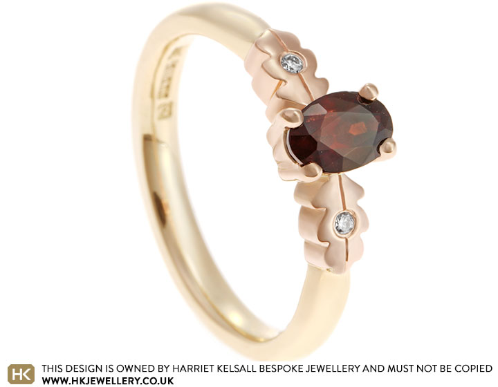 Sophie's Fairtrade 9ct Rose Gold and Oval Garnet Oak Leaf Inspired Engagement Ring