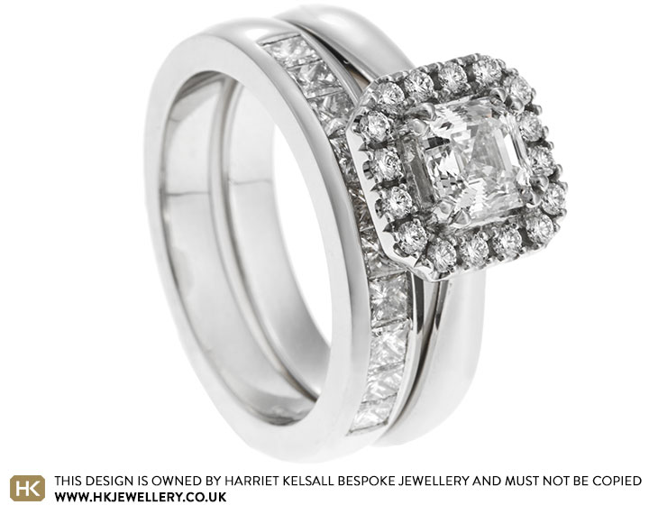 Denise's Asscher Cut Diamond Halo Engagement and Wedding Set