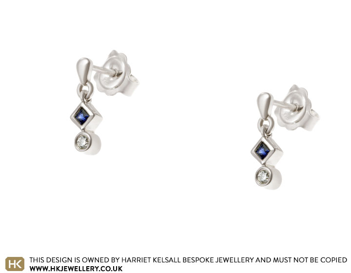 Jo's Handmade 9ct White Gold, Sapphire and Diamond Drop Earrings