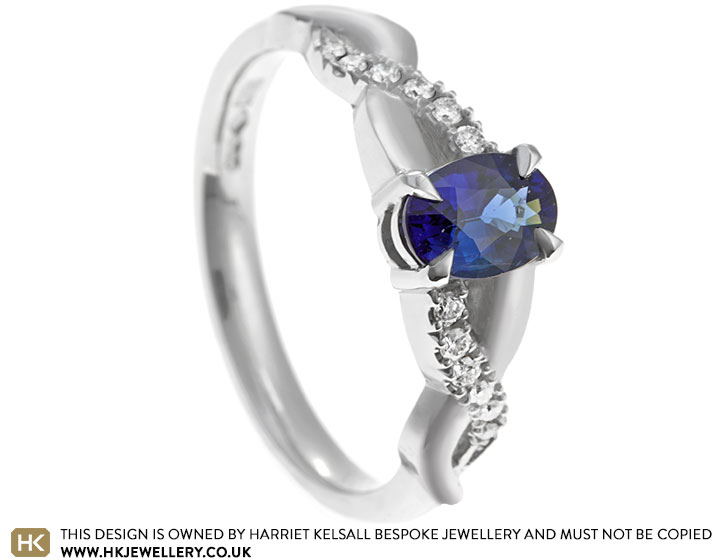 Lucy's Platinum 1.09ct Oval Sapphire and Diamond Weaving Engagement Ring