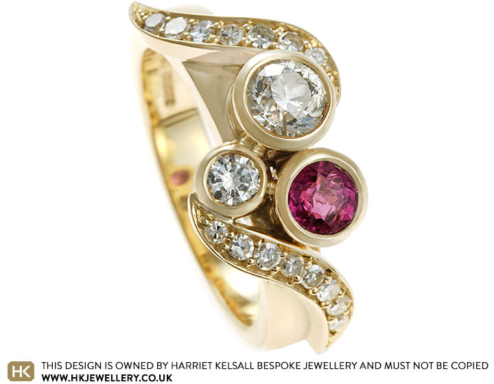 Carolyn's Yellow Gold Inherited Diamond and Ruby Dress Ring