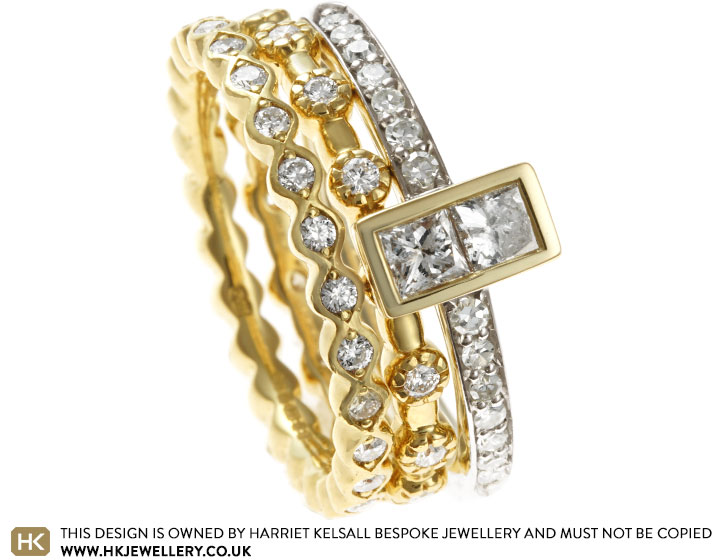 Susan's White and Yellow Gold Chanel Set Princess Cut Diamond Dress Ring