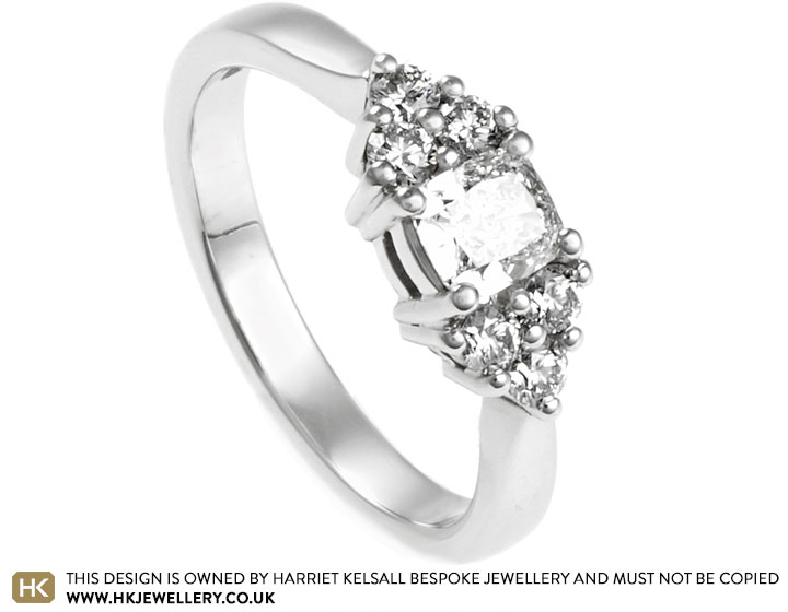 Holly's Platinum Cushion Cut Cluster Engagement Ring