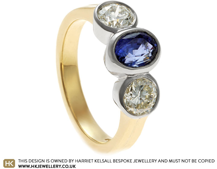 Ann's 9 Carat White and Yellow Gold Sapphire and Diamond Trilogy Dress Ring