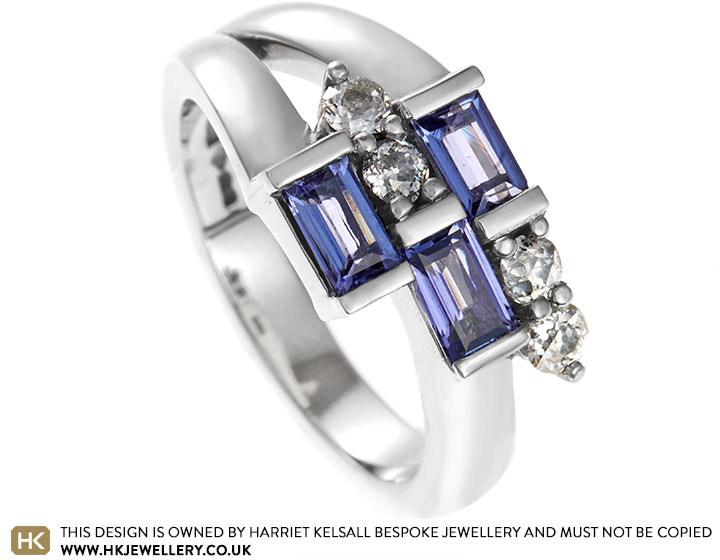 Nicola's Dream Platinum and Baguette Cut Tanzanite Ring