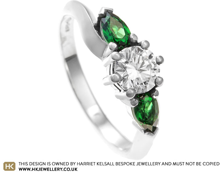 Lucy's 0.53ct Diamond and Tsavorite Platinum Engagement Ring