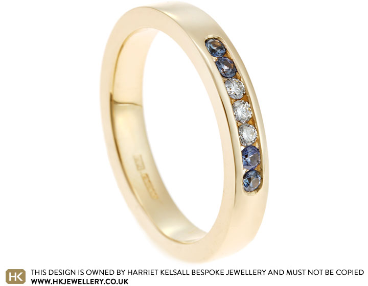 Pam's Commemorative 9ct Yellow Gold Eternity Ring with Pale Blue Sapphires and Diamonds