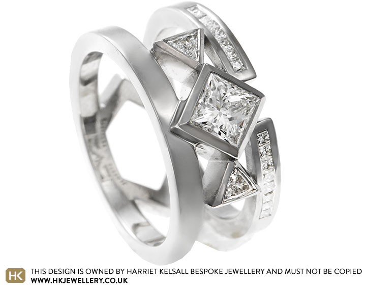 Millie's Geometric Platinum and Diamond Three in One Ring Set