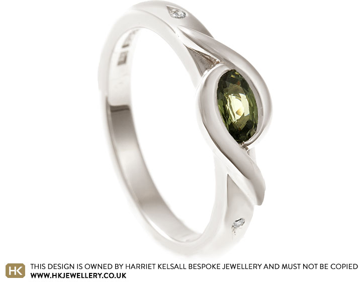 Liz's Green Sapphire Overlay Twist Engagement Ring in Fairtrade Gold