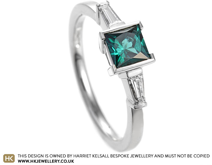 Penny's Bespoke Art Deco Blue Tourmaline and Diamond Ring