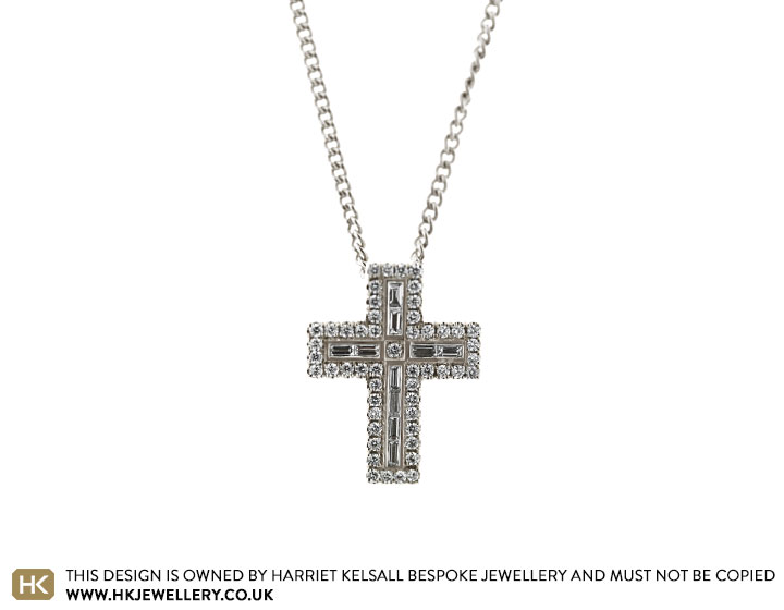 Unique Baguette and Brilliant Cut Diamond Cross Pendant