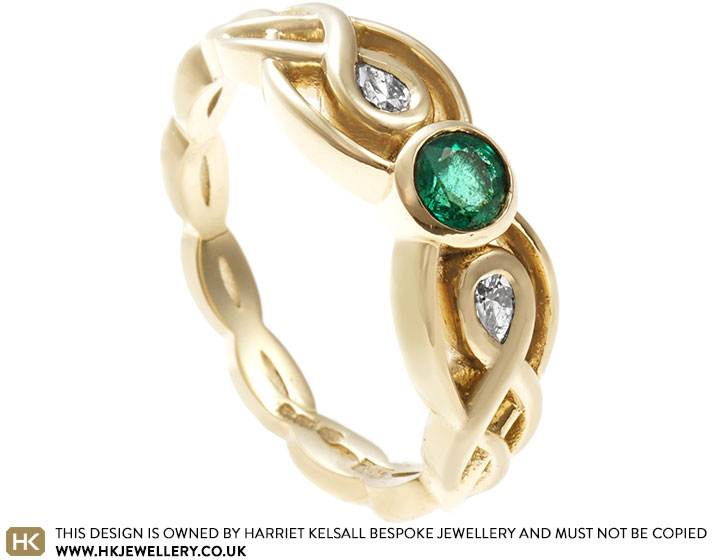 14K Black Gold Cushion Emerald Celtic Engagement Ring - Giliarto