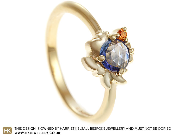 Kirsty's floral inspired blue and orange sapphire dress ring