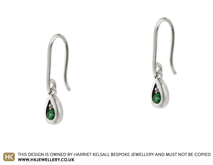 Fairtrade 9ct White Gold and Emerald Drop Hook Earrings