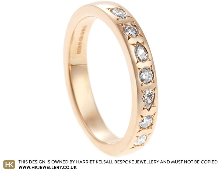 Fairtrade 9ct Rose Gold Eternity Ring with Alternating Mixed Cut Diamonds