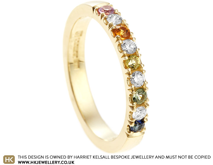 Fairtrade 9ct Yellow Gold Sapphire and Diamond Rainbow Eternity Ring