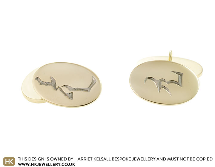 Bespoke Mogul Inspired Yellow Gold Oval Cufflinks