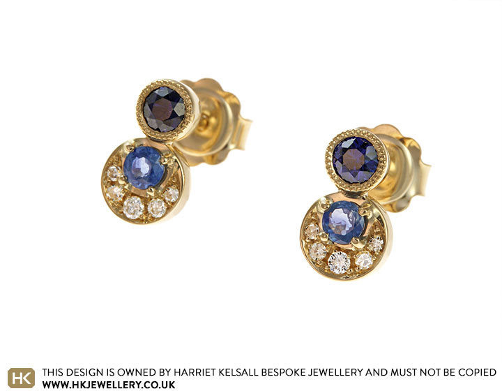 Liz's Re-Designed Yellow Gold, Sapphire and Diamond Earrings